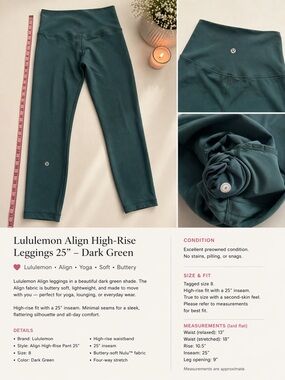 Lululemon Align High-Rise Leggings 25” | Dark Green Nulu | Buttery Soft